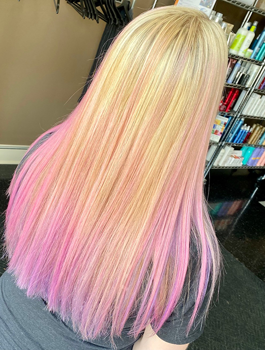 long blond and bright pink hair